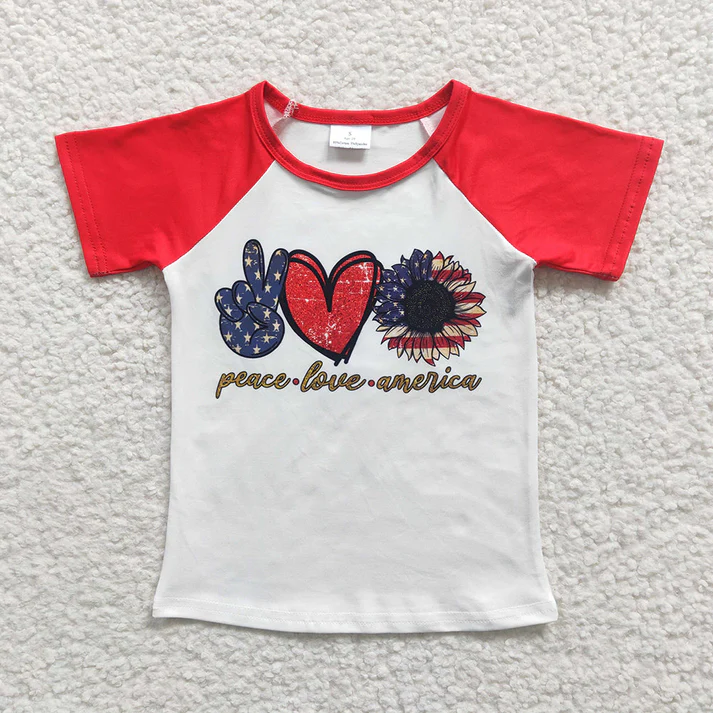 RTS NO MOQ baby girl clothes national day Short Sleeve Top