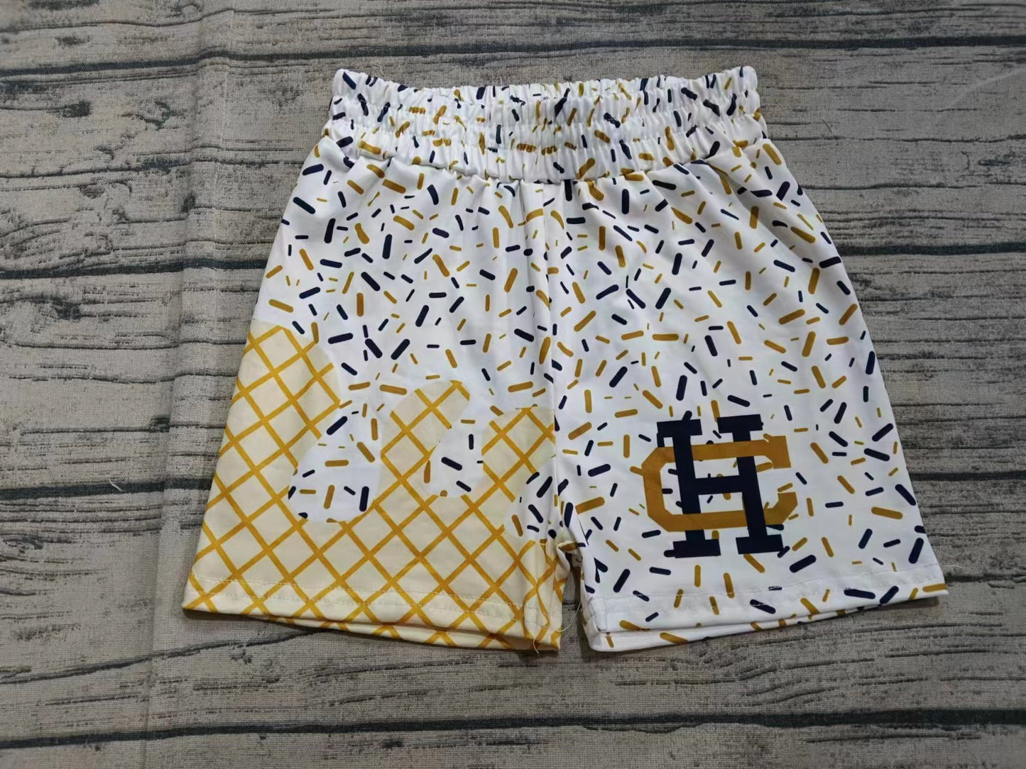 custom moq 3 eta 6-8weeks kids and adult Gold White Beach Summer Shorts