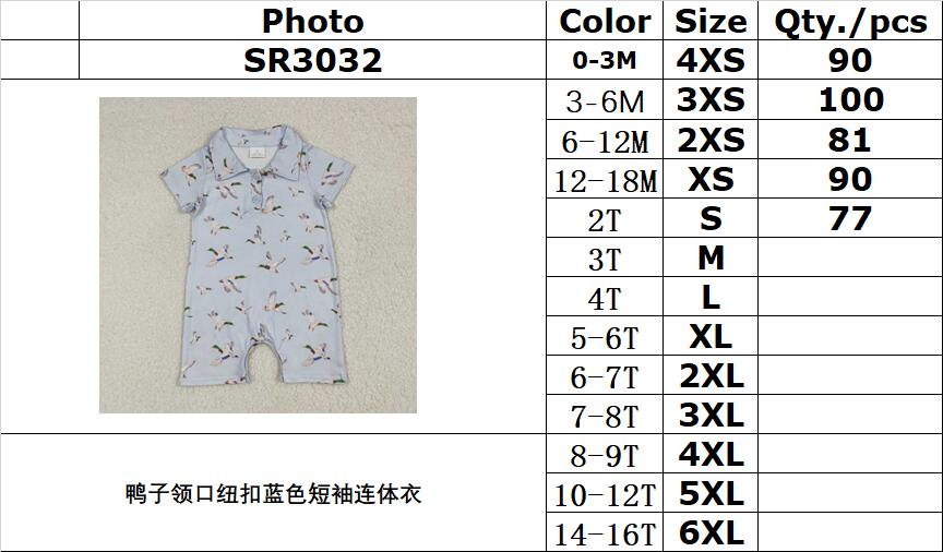 RTS NO MOQ SR3032 Blue short-sleeved jumpsuit with duck collar and buttons