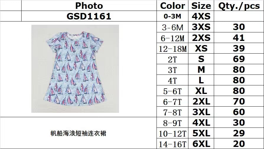 RTS no moq GSD1161 sailing wave short sleeve dress