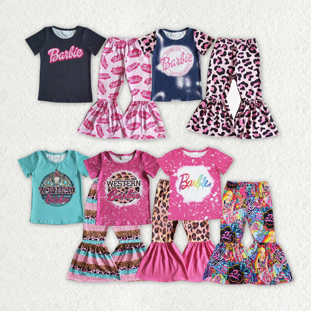 RTS NO MOQ Baby Girl Cartoon Barbie Short Sleeve Top Pants Set