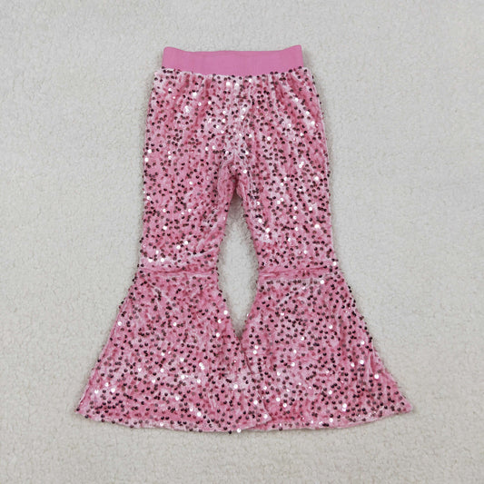 RTS NO MOQ（In Stock) D5-27-2 Rose Red Sequin Flared Pants
