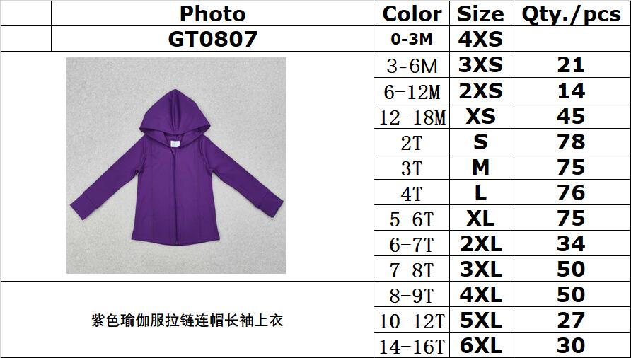 RTS NO MOQ ETA 5/7days Arrived GT0807 Purple yoga suit zipper hooded long-sleeved top