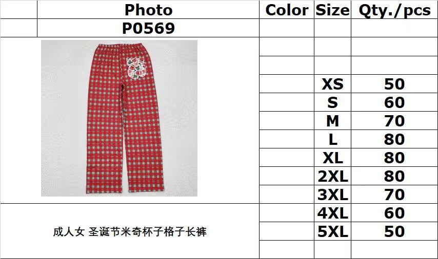 rts no moq P0569 Adult female Christmas Mickey cup plaid trousers