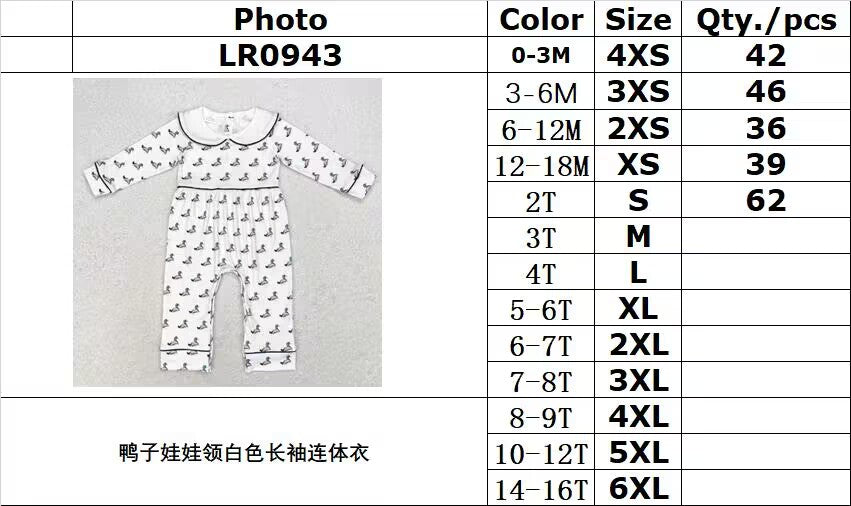 rts no moq LR0943 White long-sleeved bodysuit with duck doll collar