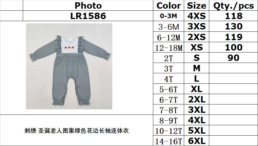 RTS NO MOQ ETA 5/7days arrived LR1586 Embroidered Santa Claus pattern green lace long-sleeved jumpsuit