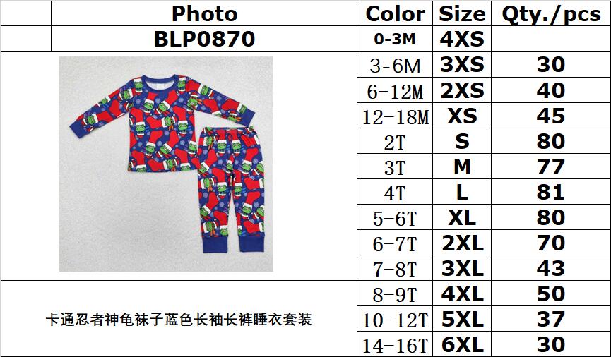 RTS NO MOQ ETA 5/7days Arrived BLP0870 Cartoon Ninja Turtles socks blue long-sleeved pants pajamas set