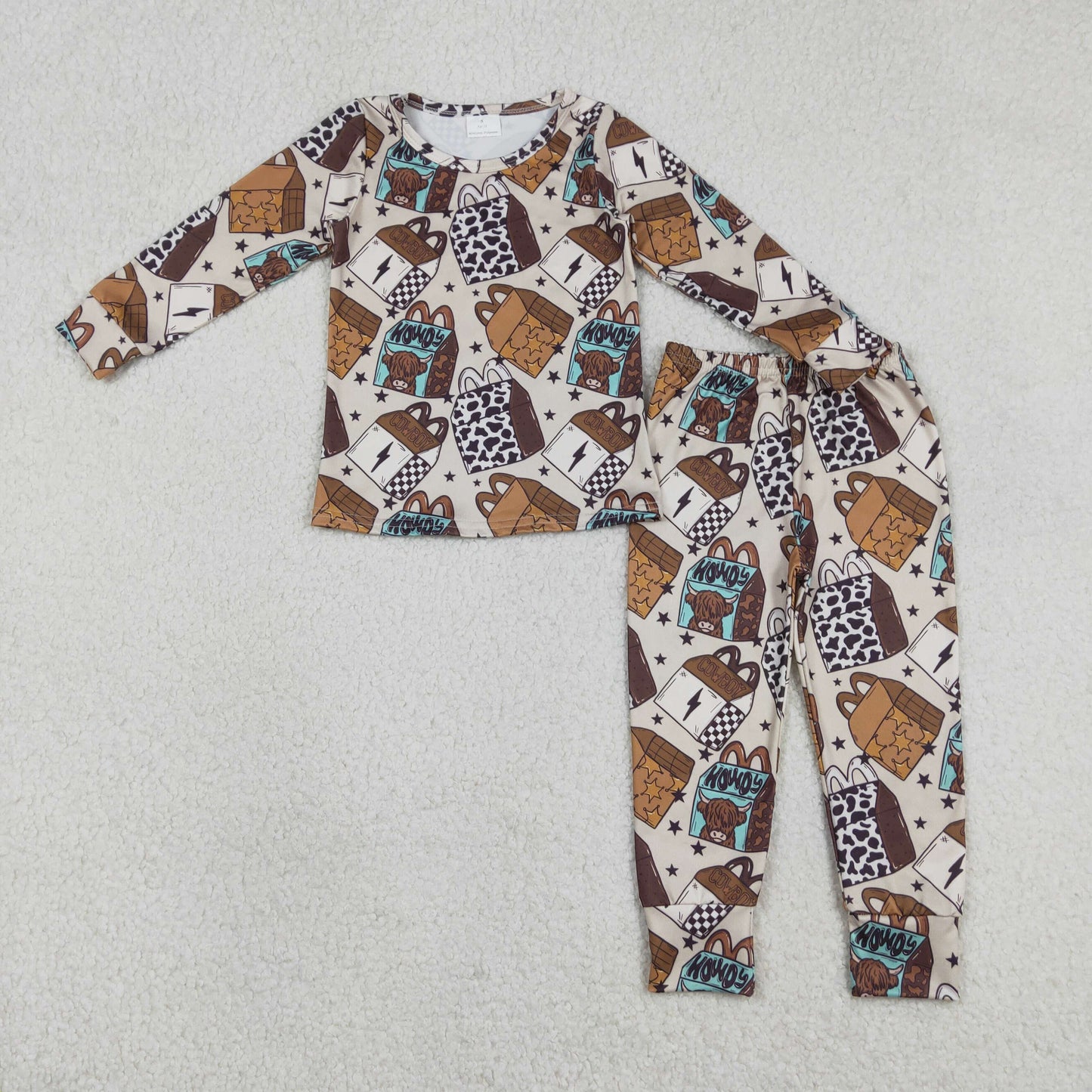 RTS NO MOQ（In Stock) BLP1414 Howdy Alpine Bull Head Box Star Brown Long-Sleeved Trousers Pajama Set
