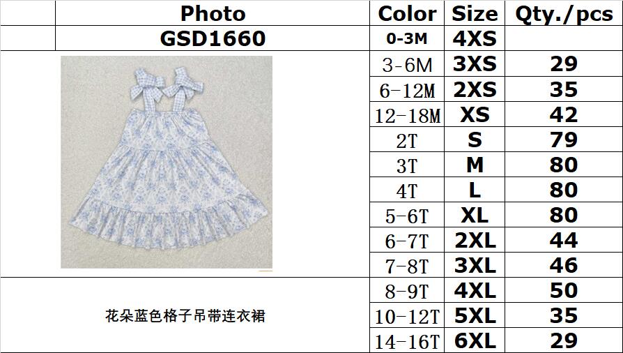 RTS NO MOQ ETA 5/7days Arrived GSD1660 Floral blue plaid suspender dress