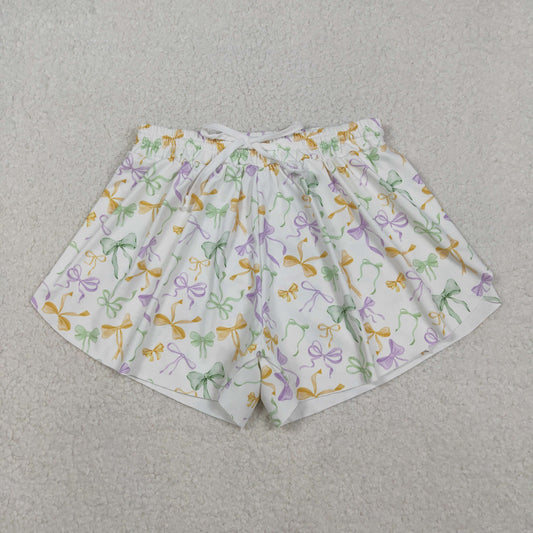 RTS NO MOQ（In Stock) SS0679 Adult Women's Carnival Bow Pattern White Yoga Shorts