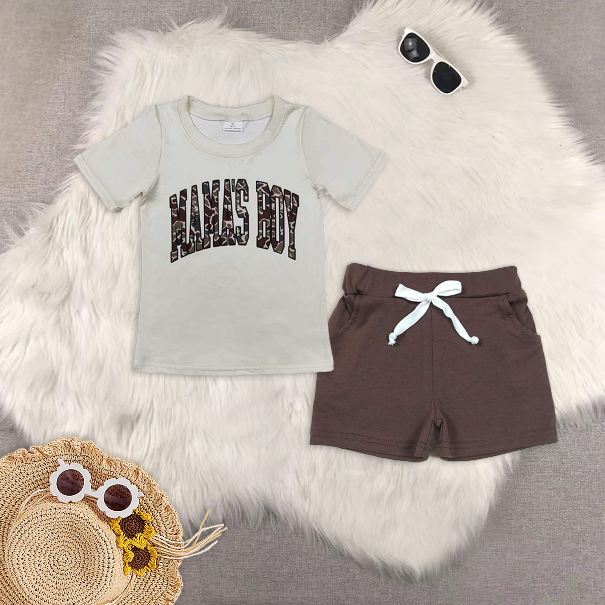 RTS NO MOQ BT0792+SS0134 MAMAS BOY camouflage short-sleeved top pocket shorts