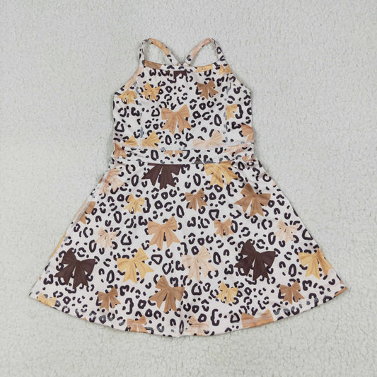 RTS NO MOQ（In Stock) GSD2649 Bow pattern beige brown yoga sleeveless dress