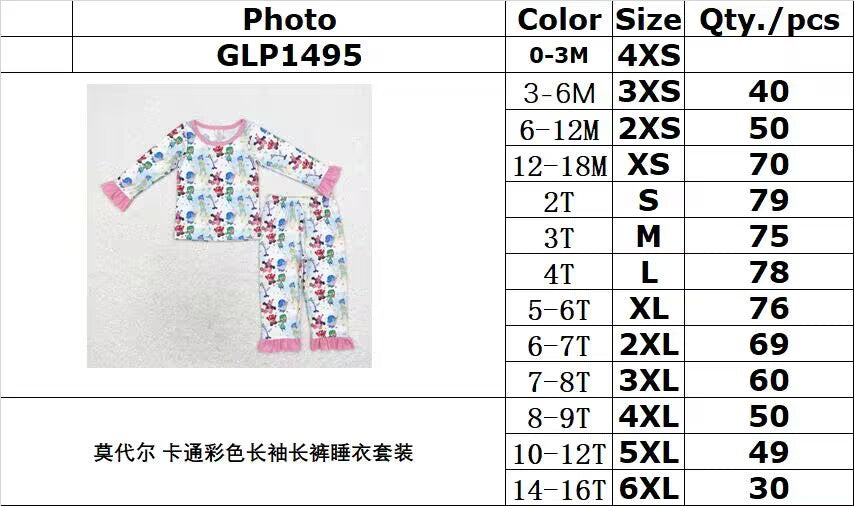 bamboo rts no moq GLP1495 Modal cartoon color long sleeve trousers pajama set