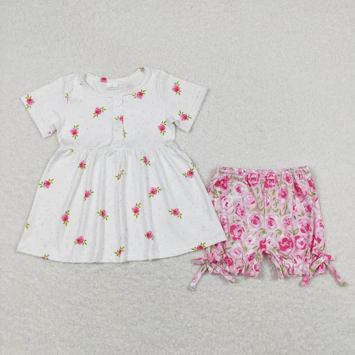 RTS NO MOQ baby girls clothes floral short sleeve Clothes Sets dress