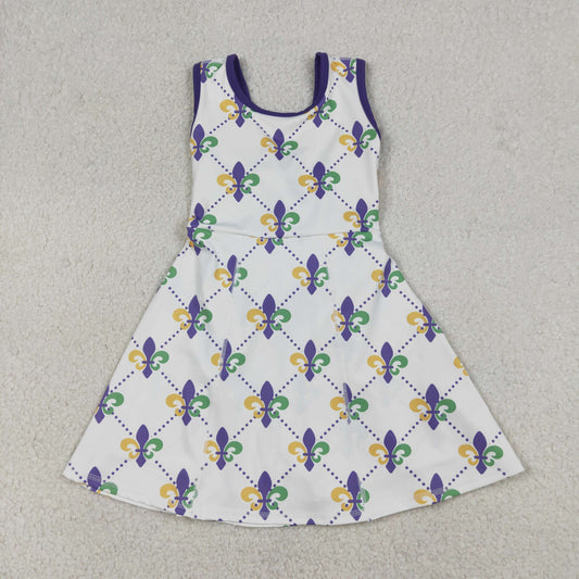 RTS NO MOQ（In Stock) Carnival Pattern Polka Dot Check Yoga Sleeveless Dress