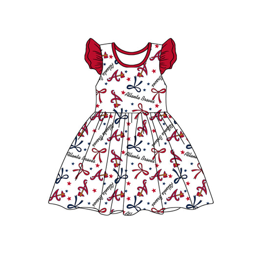 custom moq 3 eta 6-7weeks baby girls clothes bow flying Sleeves Dress