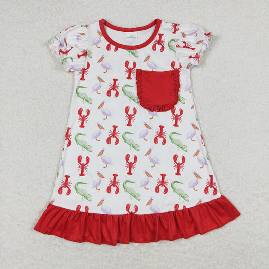 GSD0869 Crocodile Crayfish Red and White Short Sleeve Dress