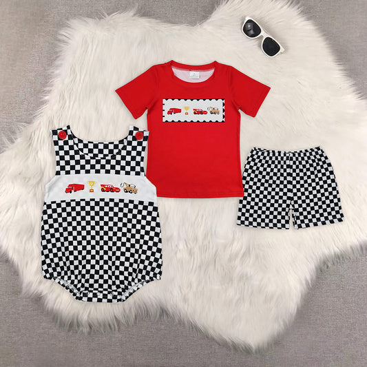 RTS NO MOQ Cartoon red short-sleeved shorts suit & and romper