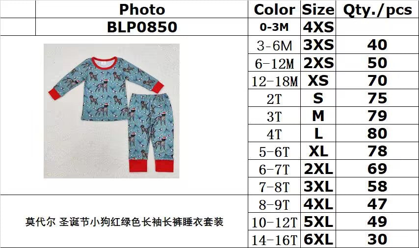 BAMBOO RTS NO MOQ ETA 5/7days BLP0850 Modal Christmas Puppy Red and Green Long Sleeve Long Pants Pajama Set