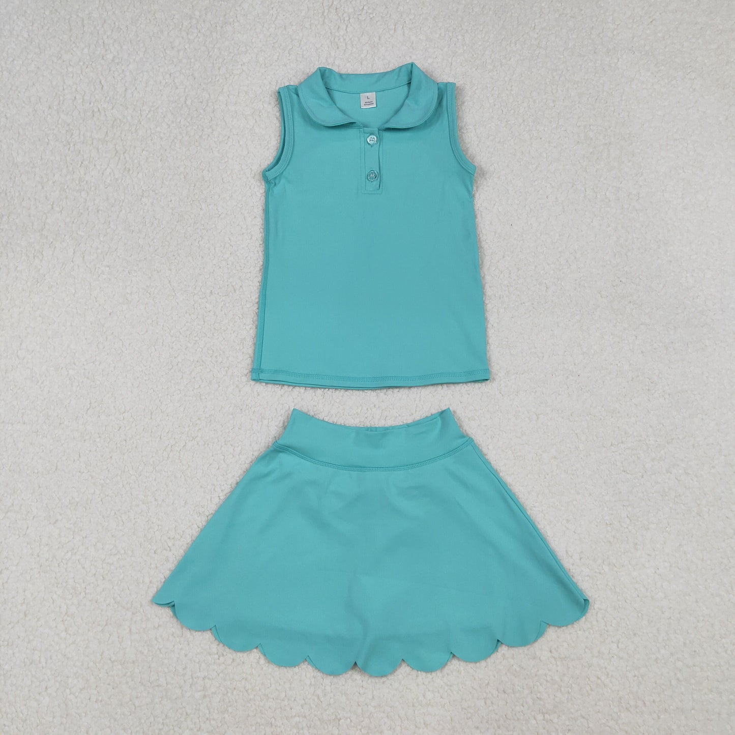 RTS NO MOQ（In Stock) GSD2349 Solid teal sleeveless skirt yoga set with a pop of color