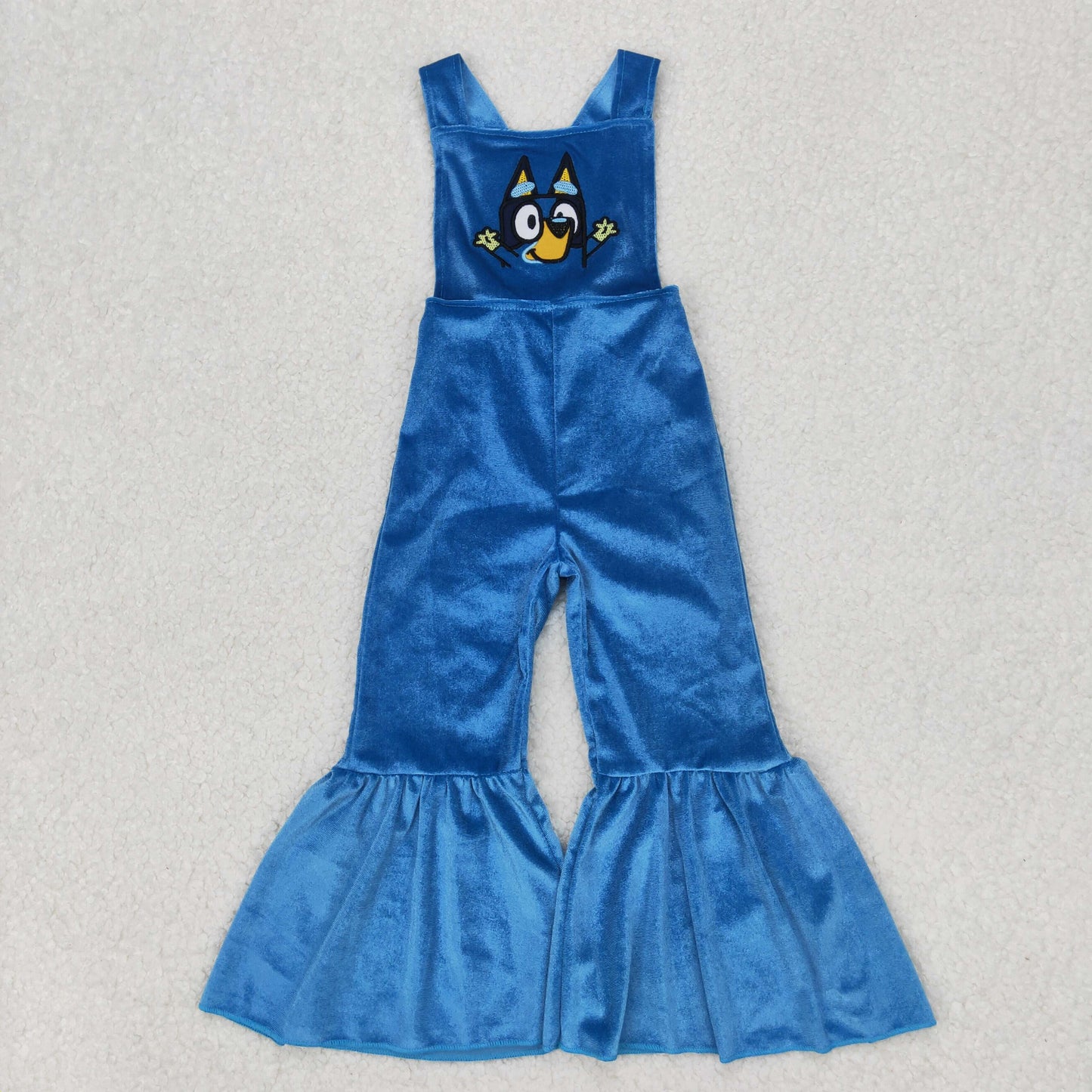RTS NO MOQ ETA 5/7days Arrived SR2445 Embroidered bluey blue gold velvet suspender jumpsuit