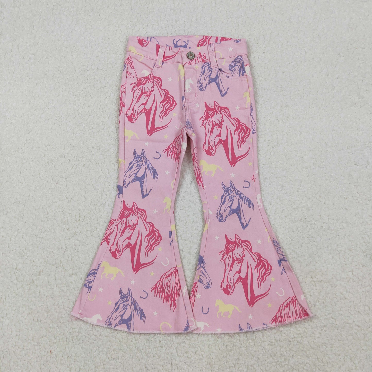 RTS NO MOQ（In Stock) P0431 Pink Denim Pants with Horse and Stars