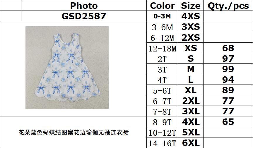 RTS NO MOQ GSD2587 Flower blue bow pattern lace yoga sleeveless dress