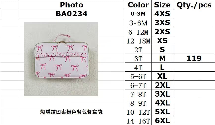 rts no moq BA0234 Pink lunch box bag with bow pattern