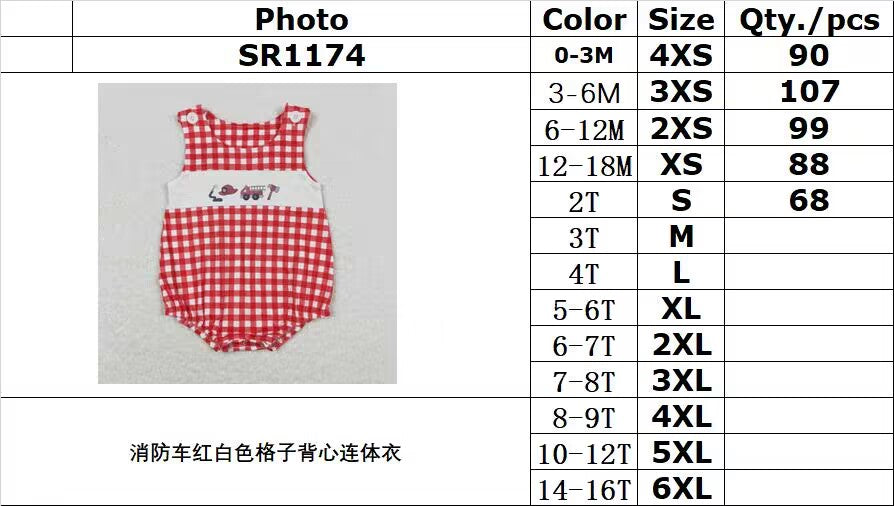 SR1174 Fire truck red and white plaid vest jumpsuit