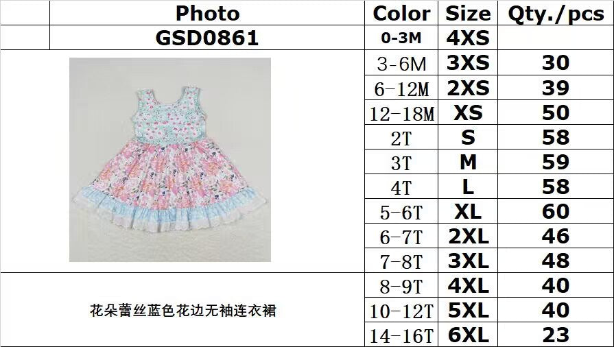 GSD0861 Floral lace blue sleeveless dress