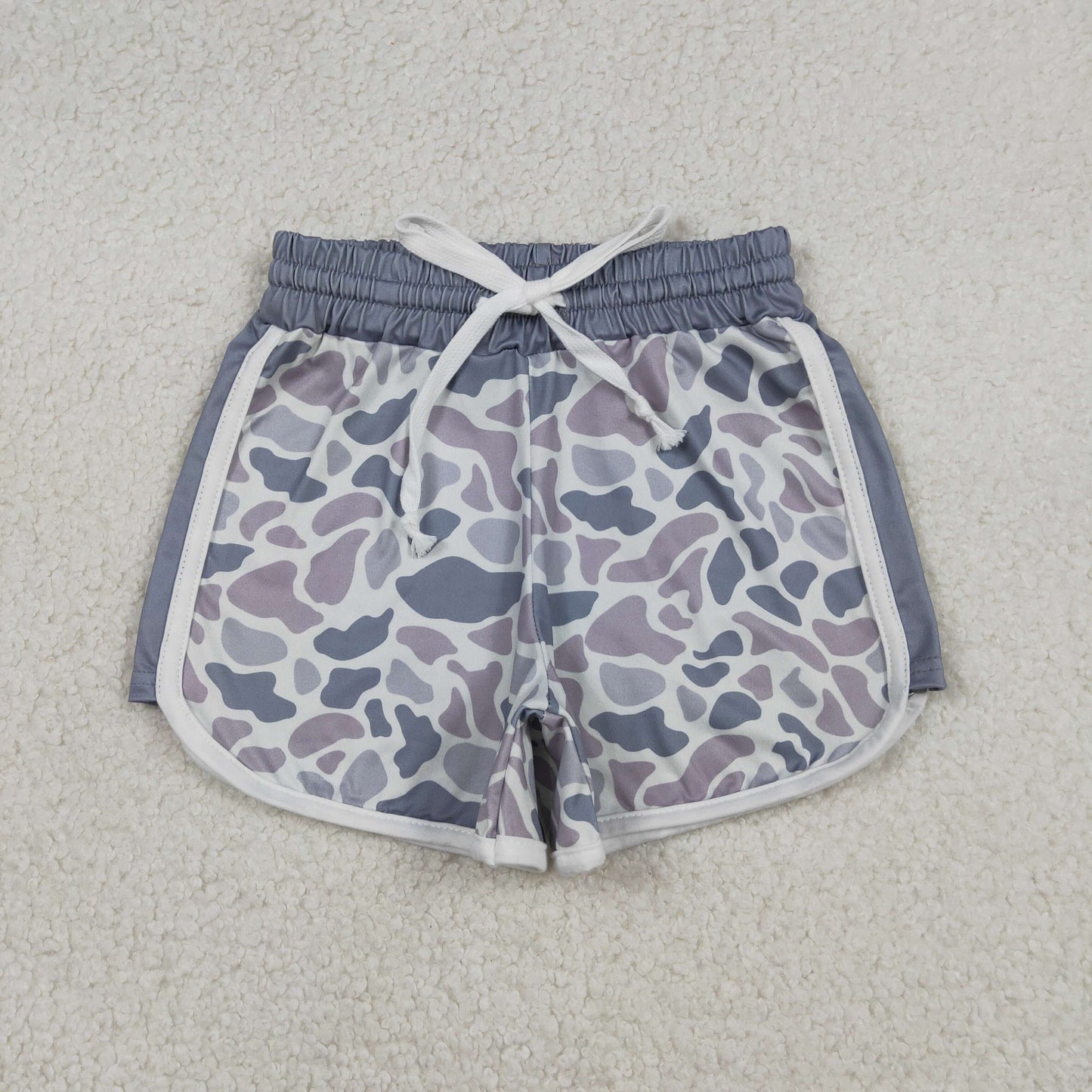 RTS NO MOQ（In Stock) Gray-Blue Camouflage Lace-up Shorts