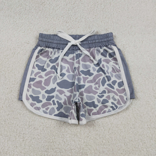 RTS NO MOQ（In Stock) Gray-Blue Camouflage Lace-up Shorts