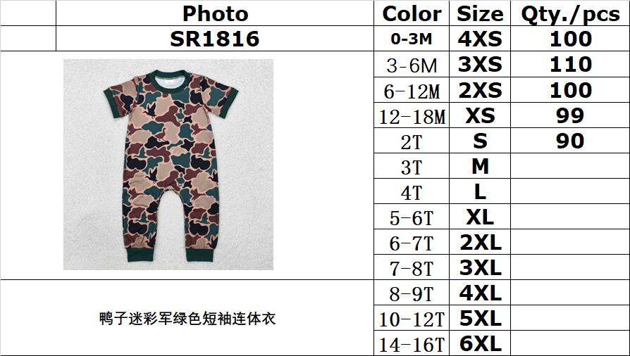 RTS NO MOQ ETA 5/7days Arrived SR1816 Duck camouflage army green short-sleeved jumpsuit