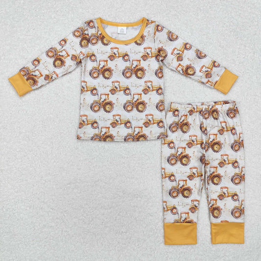 BAMBOO RTS NO MOQ ETA 5/7days BLP0856 Modal tractor yellow long sleeve long pants pajama set