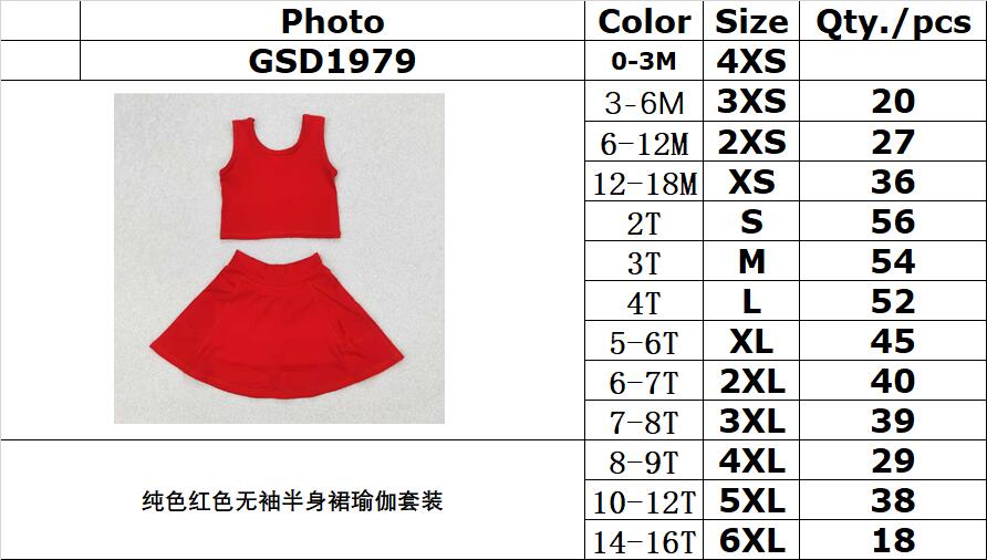 RTS NO MOQ ETA 5/7days Arrived GSD1979 Solid red sleeveless skirt yoga set