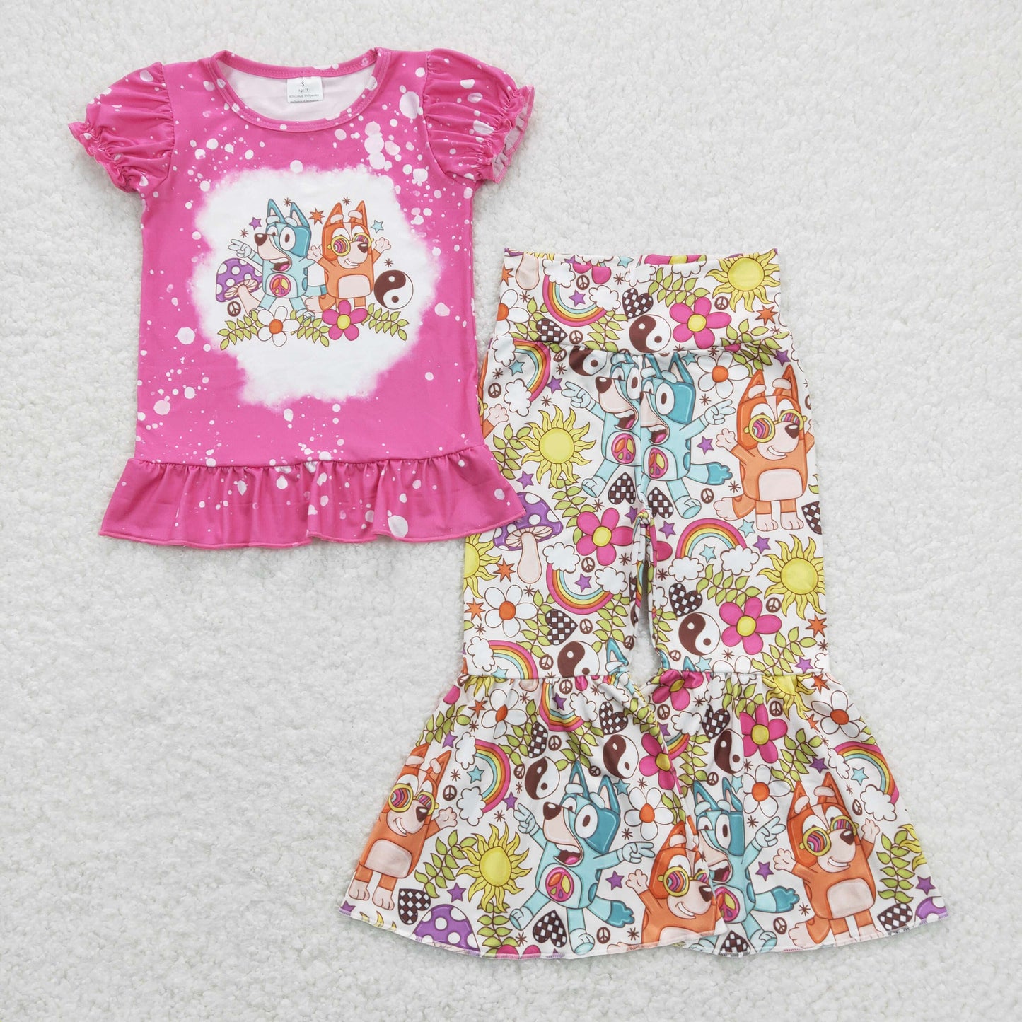 GSPO1375 bluey flower mushroom rose red lace short-sleeved pants set