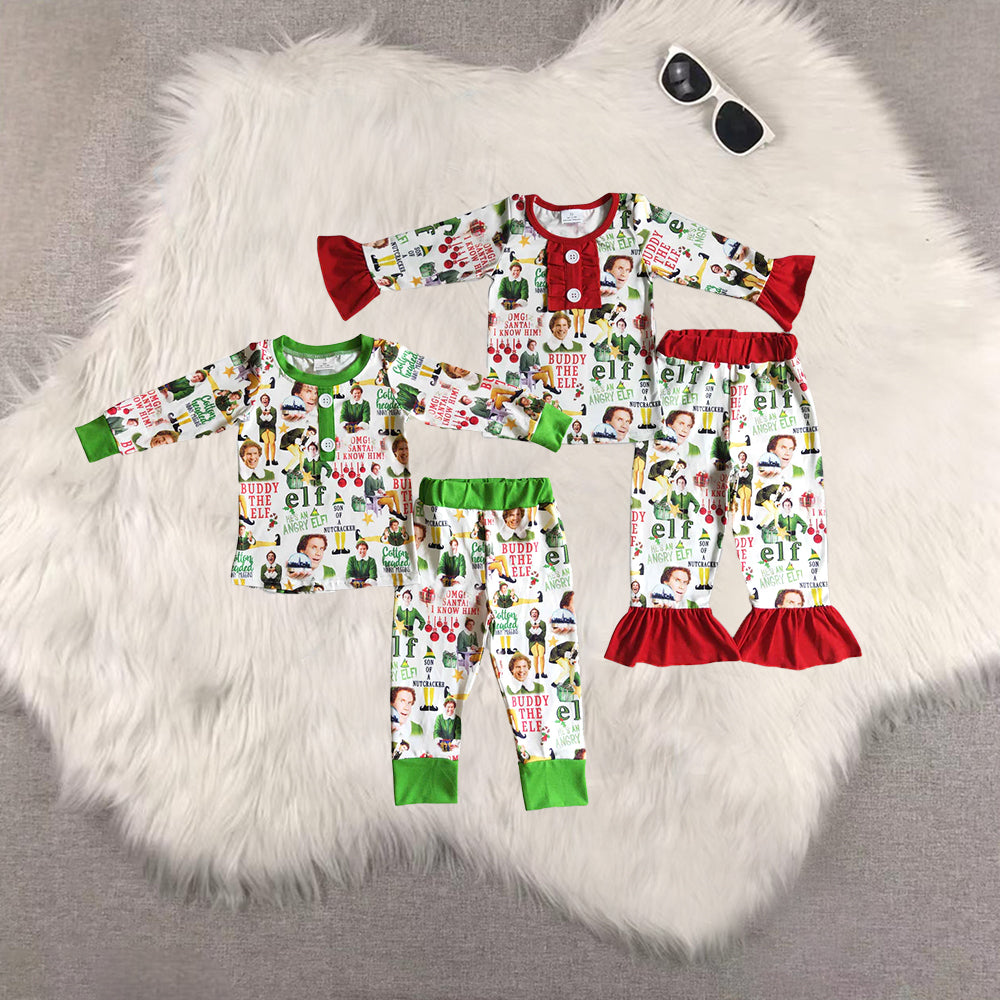 RTS NO MOQ Sibling baby girls boys clothes Christmas long-sleeved trousers suit