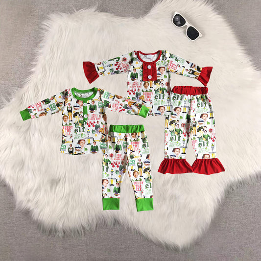 RTS NO MOQ Sibling baby girls boys clothes Christmas long-sleeved trousers suit