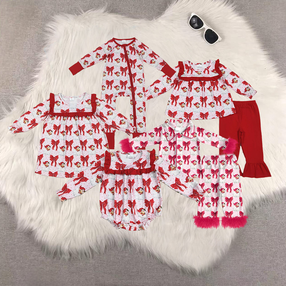RTS Sibling baby girls clothes Christmas red long Sleeve pants sets and dress and rompers