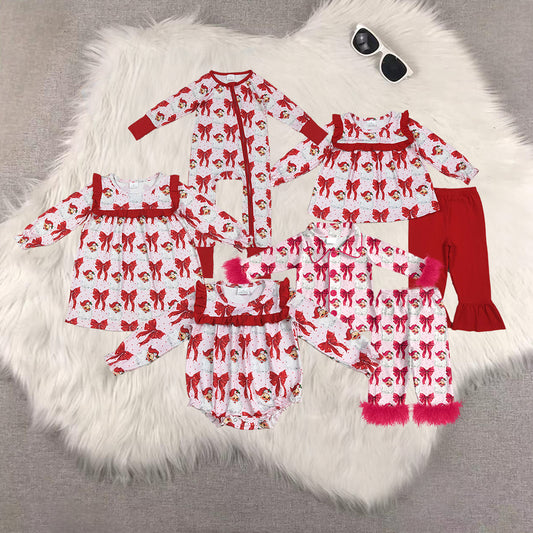 RTS Sibling baby girls clothes Christmas red long Sleeve pants sets and dress and rompers