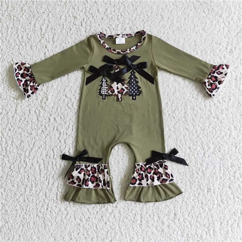 RTS NO MOQ（In Stock ) LR0166 Embroidered Christmas long-sleeved jumpsuit