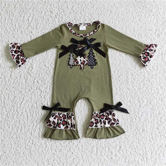 RTS NO MOQ（In Stock ) LR0166 Embroidered Christmas long-sleeved jumpsuit