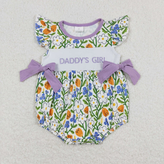 SR0891 daddy's girl embroidered letter flower purple bow tank top jumpsuit