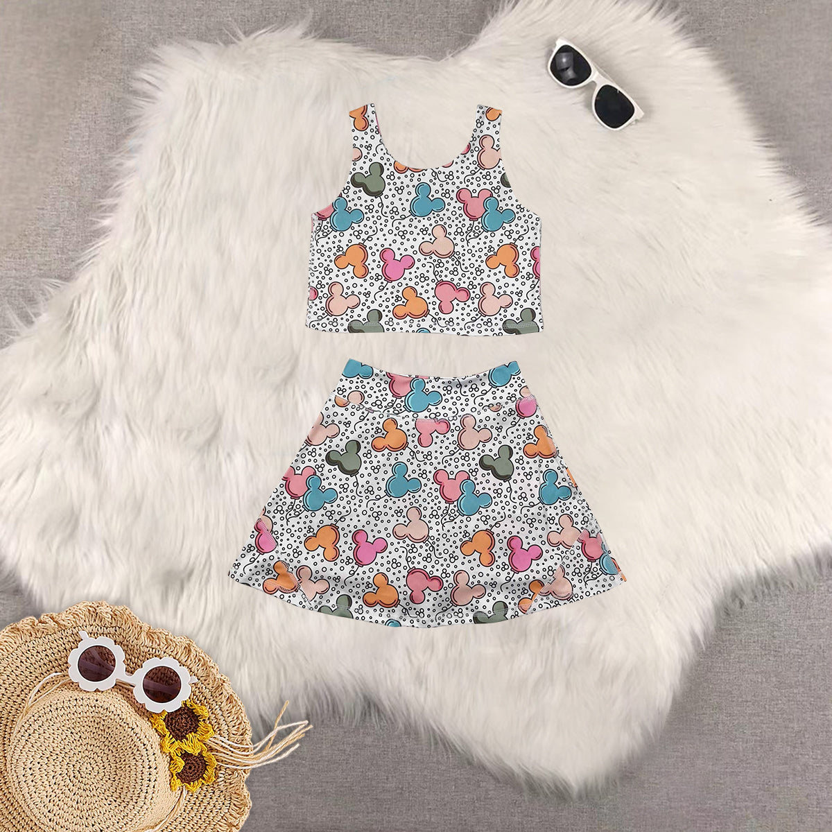 RTS NO MOQ baby girl clothes cartoon sleeveless skirt yoga set