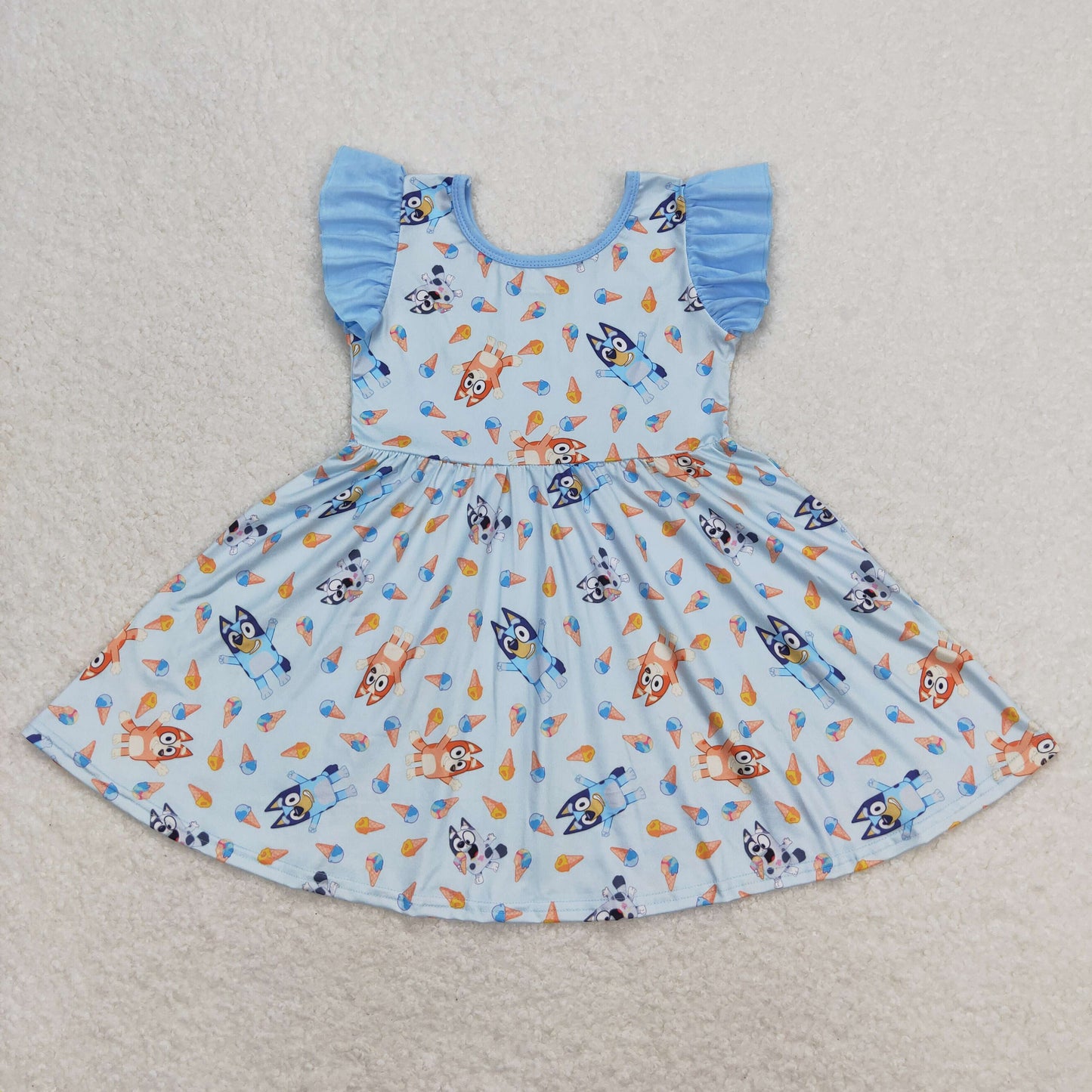 GSD1202 bluey ice cream blue flying sleeve dress