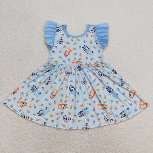 GSD1202 bluey ice cream blue flying sleeve dress