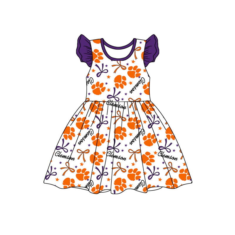 custom moq 3 eta 6-7weeks baby girls clothes bow purple flying Sleeves Dress