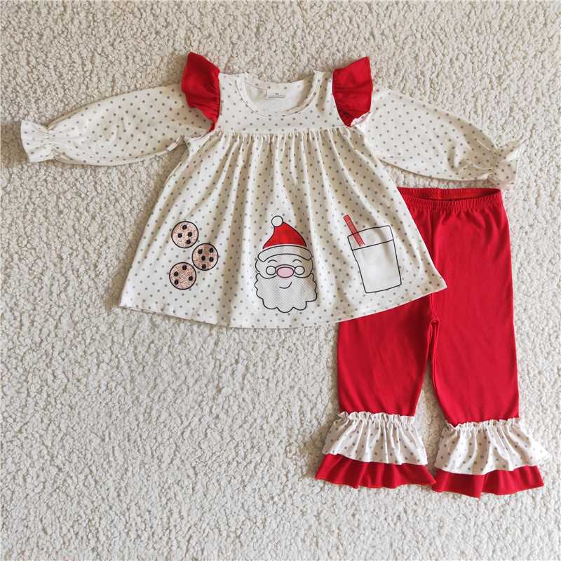 Baby girls Grey Polka Dot Santa Print Sibling Sister Clothes Sets