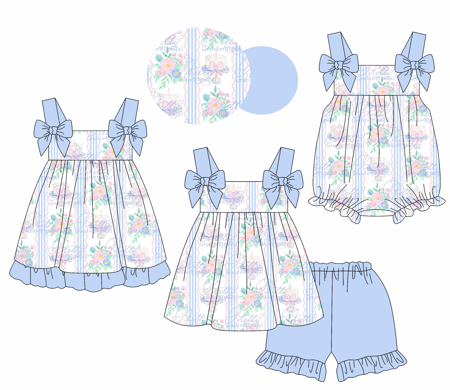 1.17 custom each style moq 5eta 4-6week Sibling Sisters floral bow baby girl short sleeve shorts sets and dress and rompers match family design