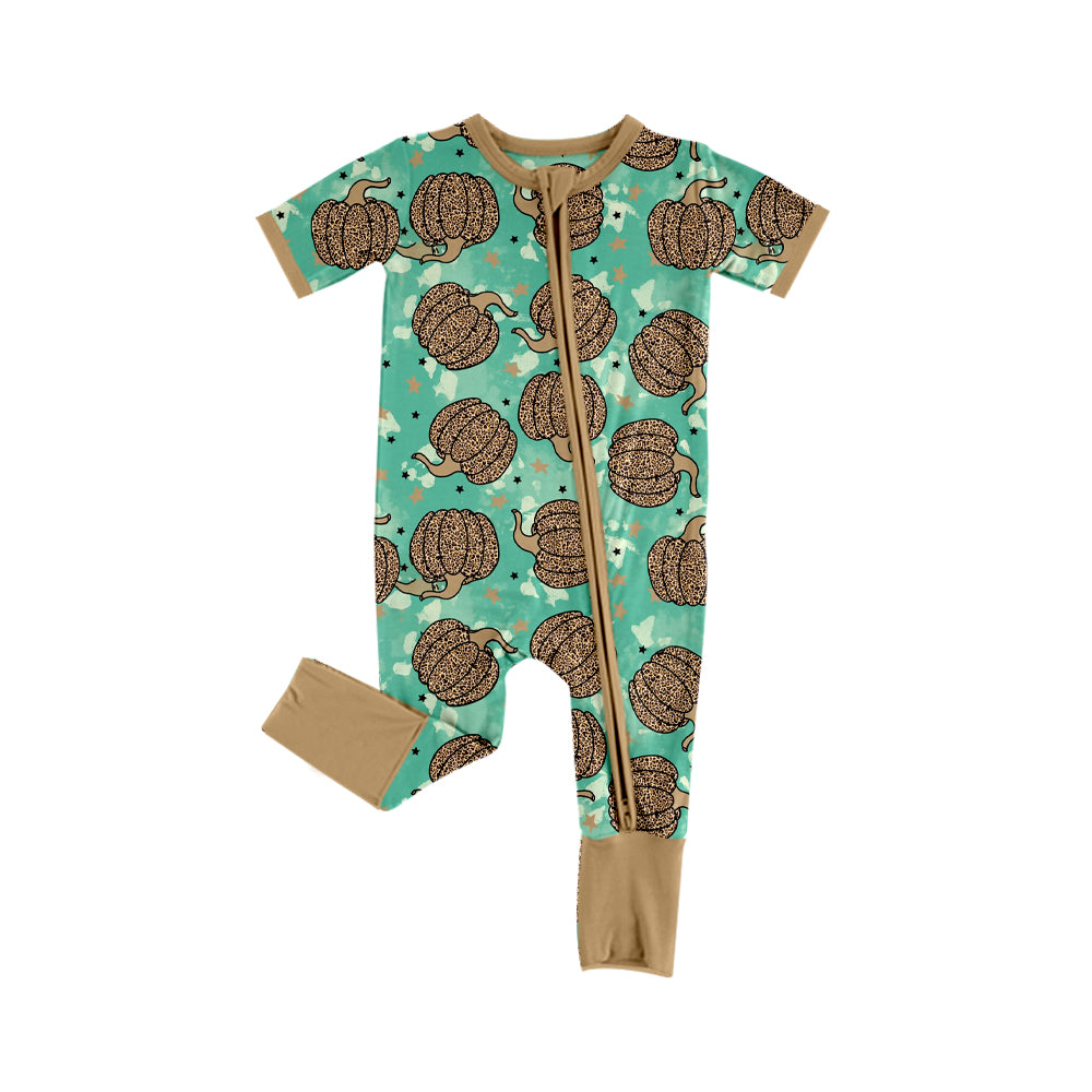 5.2custom each style moq 5eta 4-5week Sibling Sister Halloween pumpkink prints green girls jumpsuits and dress and baby romper match family design